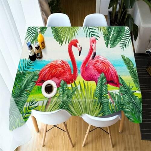3D Red Flamingo Animal Pattern 3D Round Tablecloth Washable Polyester Cotton Rectangular Dining Table Cloth for Wedding Banquet