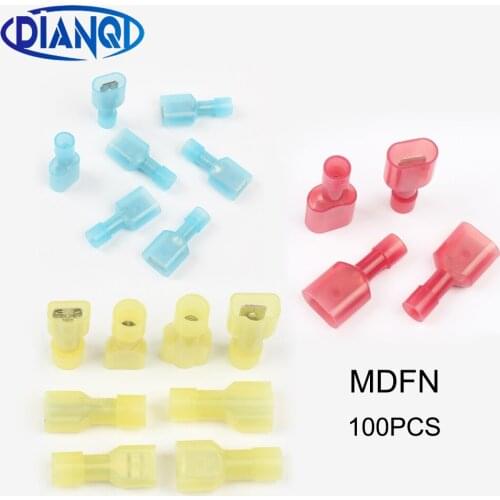 MDFN1.25-250 MDFN2-250 MDFN5.5-250 NYLON brass Male Insulated Spade joint Cable Wire Connector 100PCS AWG22-16 16-14 12-10 MDFN