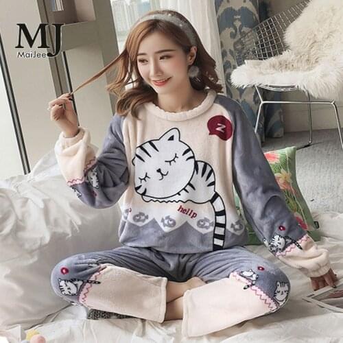 MJ107A Flannel Cat Pizama Damska Pigiama Donna Nightwear Pajama Set Sleepwear Pajamas Pijama Mujer Pyjamas Women Pyjama Femme
