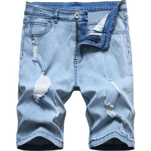 57# Mens Denim Shorts Sexy Jean Half Pants Hole Ripped Patchwork 2021 Summer Casual Skinny Denim Short Jeans Male Clothing