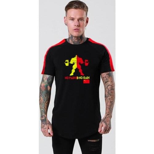 New Fashion Printed Gyms T-shirt Men Bodybuilding Fitness Short Sleeve Casual Cotton T shirts Slim Tee Top Male Workout Clothing