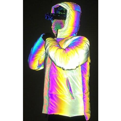 2021 Mens New Style Pink Colorful Reflective Cotton Jacket Thickened Warm Cotton Coat