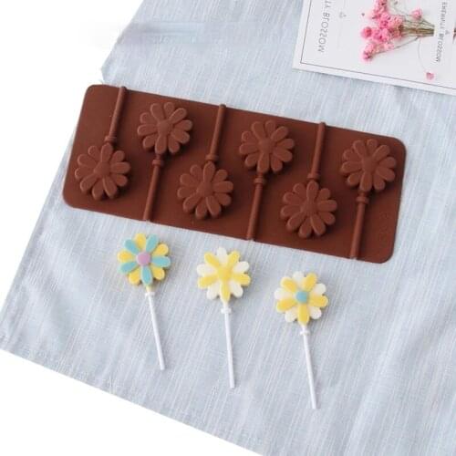 Wholesale Silicone Lollipop molds round heart chocolate candy jelly pop moulds donut flower shape cake decorating tools