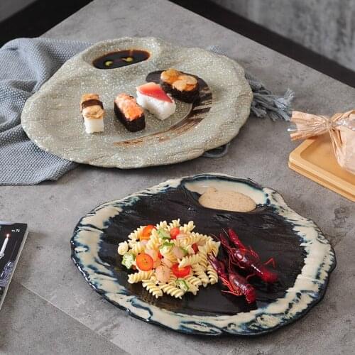 Japanese Sushi Plate Retro Personality Ceramics Steak Plate Creative Western Steak Dinner Plates Restaurant Tableware DA60PZ