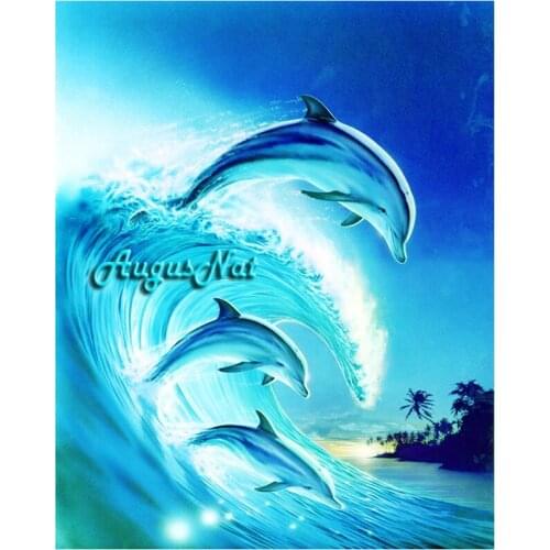 Scenery diamond painting on canvas dolphin wall art decor rhinestone pictures diamond dotz by numbers animals mosaic stickers