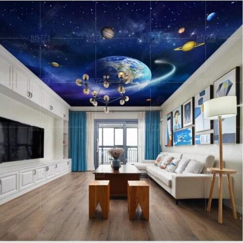 Custom zenith mural 3d ceiling murals wallpaper for walls 3 d Beautiful blue space universe planet ceiling zenith murals decor