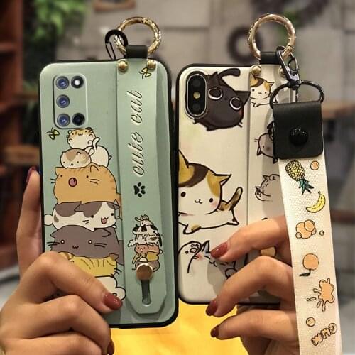 Anti-knock Soft Phone Case For OPPO A52/A72/A92 Dirt-resistant Wrist Strap Original Back Cover Cute