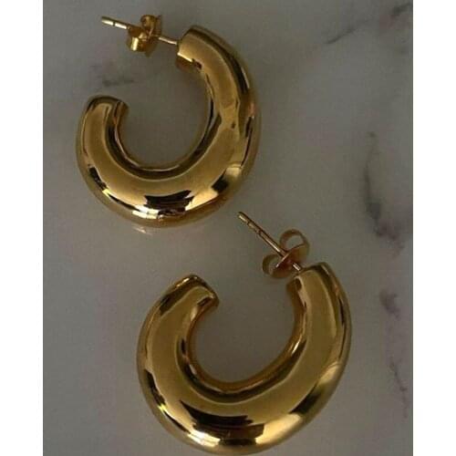 Oval chunky hoop earrings for women stainless steel gold hoop earrings 2021 lightweight empty inside minimalism jewelry bold