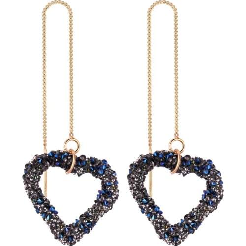 Tramline earrings rhinestone crystal heart shape beads earrings wholesale for women elegant shiny