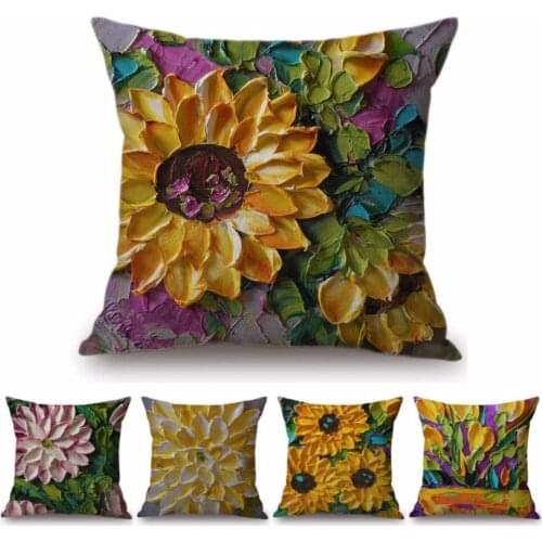 Modern Art Decoration Household Sofa Pillow Cover 3D Color Oil Painting Summer Flower Sunflower Sleeping Lily Cushion Cover Case