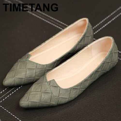 TIMETANGPlus Size 35-46Tenis Feminino Sapato Branco Vintage Shoes No Heel Gingham Pointed Toe Loafers Driving Slip-On Brand E549