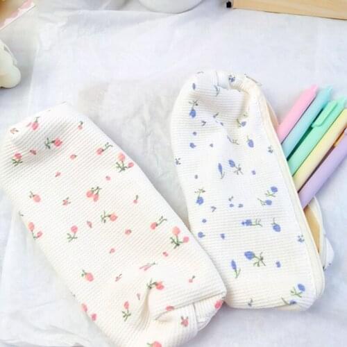 1 Pcs Cute Kawaii Floral Flower Cloth Zipper Pencil Cases Bag ovely Fabric Flower Pencil Bags School Office Supplies