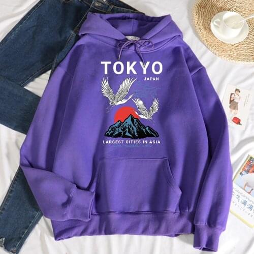 Tokyo Nagasaki Kyoto Crane Mountain Print Hoodie Female simple Oversize Hoody Autumn Loose Sweatshirt Casual Soft Streetwear Men
