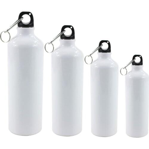 400/500/600/750ml White Blank Sublimation Water Bottle with Screw Carabiner Hook Aluminum Outdoor Sports Leakproof for