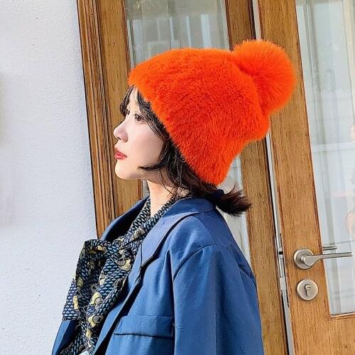 Besfilin mink fur headdress high elastic mink fur knitting sweet lovely fox fur ball female hat versatile warm fashion