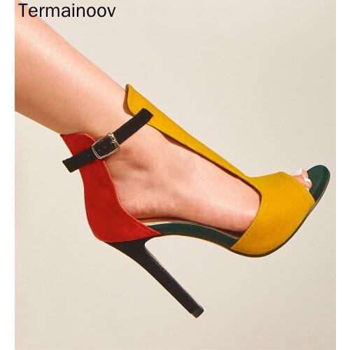 Termainoov Women New Pumps Shoes Buckle R High Heels Opened Toe Lady Sexy Party Shoes Brand Sandals Women Pumps