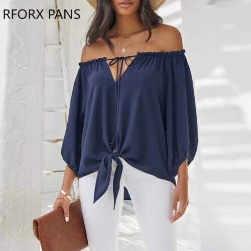 Women Off Shoulder Plain Long Sleeve Top Casual Shirt Top for Women Top 2021