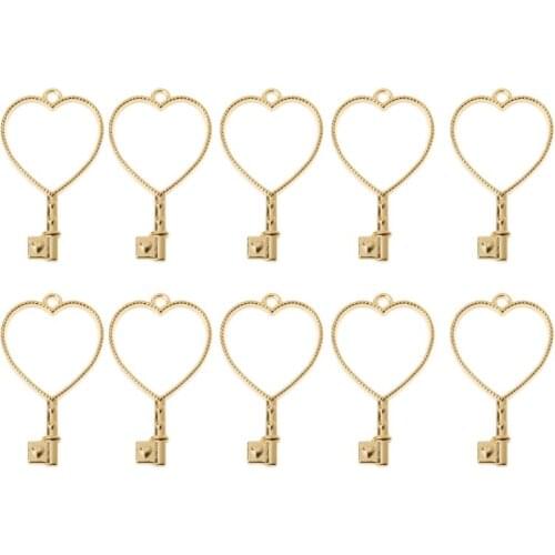 10Pcs Heart Key Pendant Press Flower UV Resin Blank Frame Bezel Jewelry Making WXTE