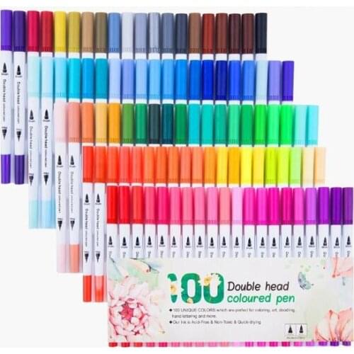 100 Colors Double Head Graffiti Drawing Paint Marker Brush Pen Coloured Art Dual Tip Mark Pen Set Marcador Caneta Stationery