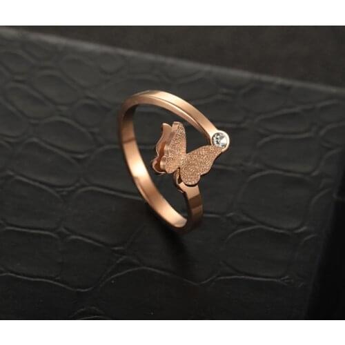 316L Stainless Steel New Fashion Fine Upscale Jewelry Embedded Zircon Matte 2 Layer Flying Butterflies Wedding Rings For Women