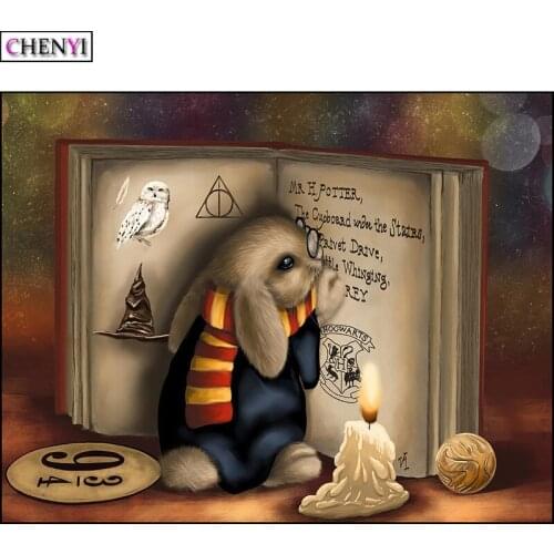 CHENYI 5D Diamond Embroidery Cartoon Rabbit And Magic Book Diamond Painting Cross Stitch Kit Mosaic DIY Stitch Home Decoration