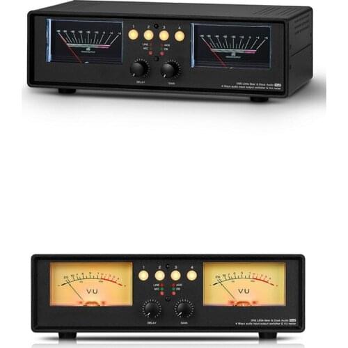 MIC+LINE Dual VU Meter Audio Splitter Box 4-Way Switcher Sound Level Indicator