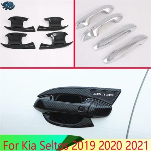 For Kia Seltos 2019 2020 2021 Car Accessories ABS Chrome Door Handle Bowl Cover Cup Cavity Trim Insert Catch Molding Garnish