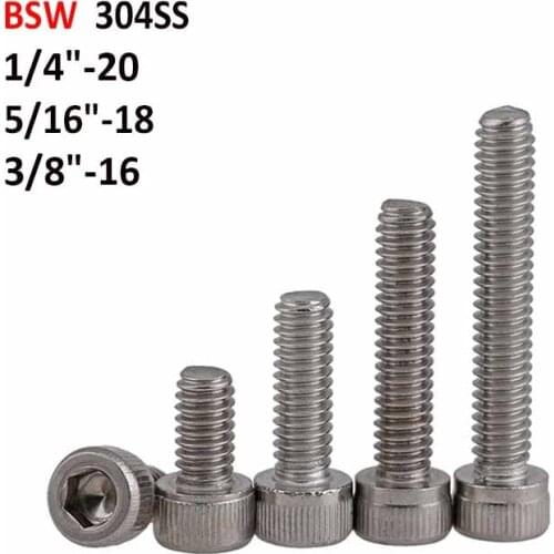 BSW 304 Stainless Steel Hexagon Socket Head Screws British Standard Cap Head Bolts A2 Allen Bolt 1/4"-20 5/16"-18 3/8"-16