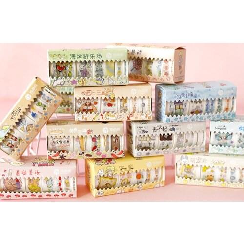 6Rolls/Box Cute Cartoon Daily Life Journal Tape DIY Washi Paper Scrapbooking Diary Tape Sticker Diary Decor Stationery Supplies
