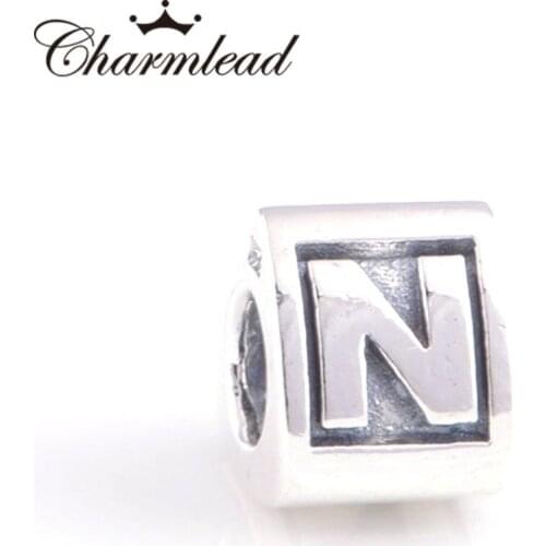 Charmlead Alphabet beads letter N Charm 925 Sterling Silver Jewelry Bead