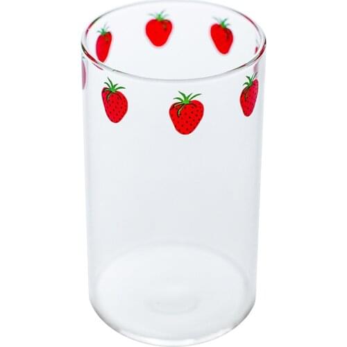 300ml Strawberry Cute Glass Cup With Straw Creative Transparent Water Cup Student Milk Heat Resistant Glass Nana