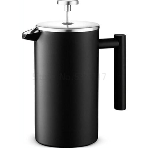 Black French Press Coffee Maker Manual Teapot Coffee Pots Coffeware V60 Stainless Steel Double Wall & Large Capacity