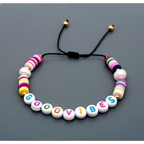 GO2BOHO Bracelet Custom Heishi Polymer Clay Bracelets For Women Pearl Beads Letter Pulsera Handmade Jewelry Armband DIY