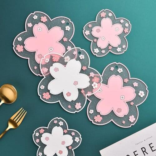 Sakura Coaster Cute cherry blossoms Insulation Mat Heat insulation mat table cup mat Non-Slip Mat Household Tea Mat tableware