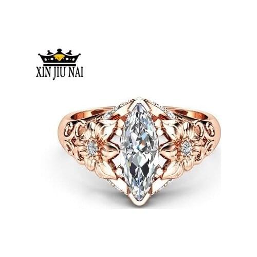 Classical Rose Gold Color Engagement Wedding Rings For Women Horse Eye CZ Crystal Stone Rings Party Jewelry Flower Bague Femme