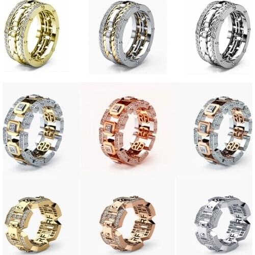 Creative Hemp Pattern Two Circle Crystal Rings for Men Engagement Weeding Party Male Ring Jewelry Whole Sale BAOSHINA