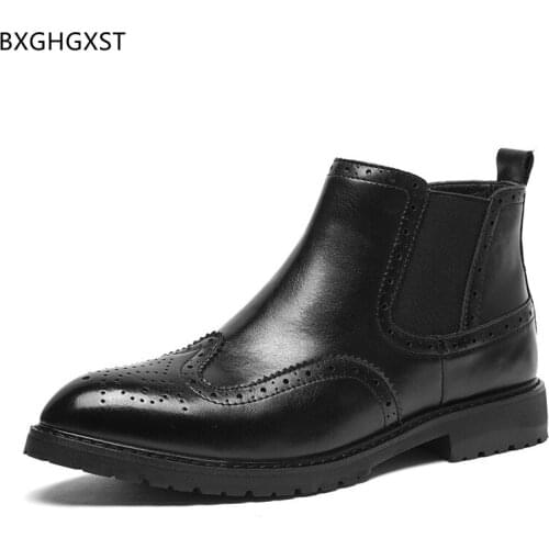 Brown Chelsea Boots for Men Male Brogue Shoes Man Motorcycle Boots Men Casual Shoes Ankle Boots for Man 2021 Leather Shoes Men