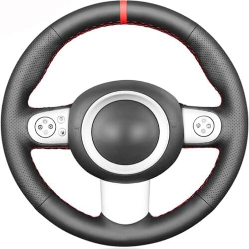Black Faux Leather Red Marker Car Steering Wheel Cover For Mini(Hatchback/Mini R50/R52/R53) 2001-2006 Convertible 2004-2008