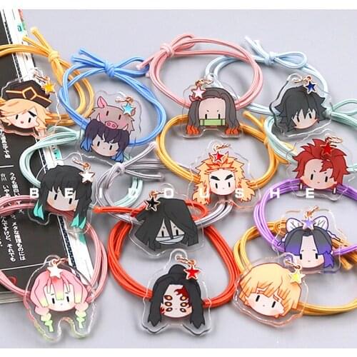 Anime Demon Slayer Kochou Shinobu Tomioka Giyuu Hashibira Inosuke Acrylic Cute Head Rope Headwear Accessories Hair Ring Toy