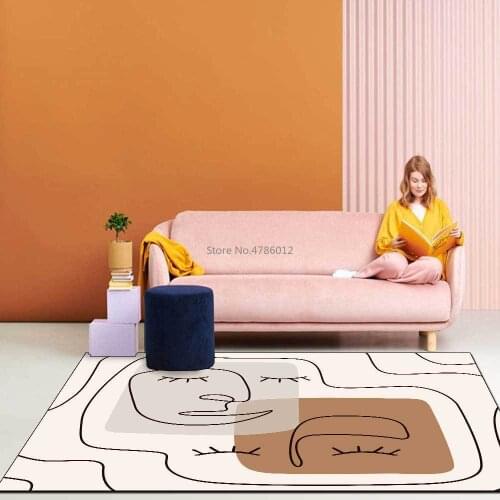 Morandi Geometric Lines Face Gray Rice Dumplings Beige Imitation Cashmere Living Room Bedroom Bedside Non-slip Carpet Floor Mats