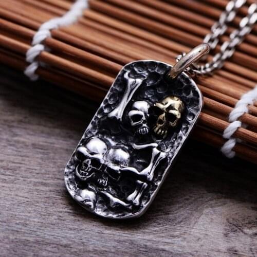 BOCAI 2021 Real Pure s925 Silver Retro Personality Embossed Skull Mens Pendant Trendy Rock and Roll Punk Jewelry