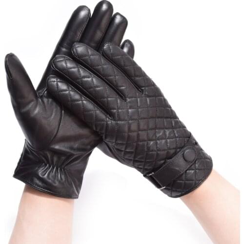 Mens Gloves Genuine Leather Mittens Cycling 2017 Glove Warm Thicken Fluff Lining Black Real Sheepskin Touch Screen Glove Winter