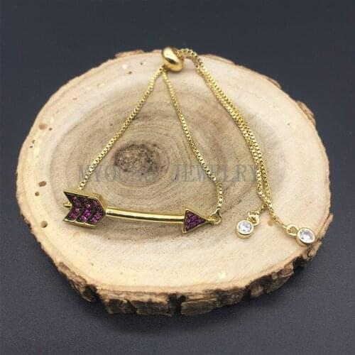 MY1219 Cupid arrow Shape Micro Paved CZ Zircon Lovers Bracelet with Adjustable Golden Chain Jewelry pulseira feminina