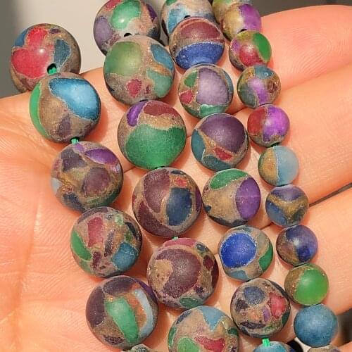 Natural Matte Multicolor Cloisonne Minerals Beads Dull Polished Round Loose Beads For Jewelry Making DIY Bracelet 15'' 6 8 10mm
