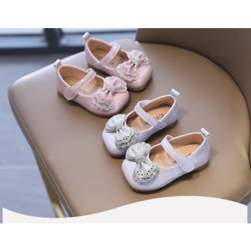 2021 New Girls' Leather Shoes Princess Shoes Toddler Shoes Sweet for Girls Flats Butterfly-knot Cute for Wedding Party Simple