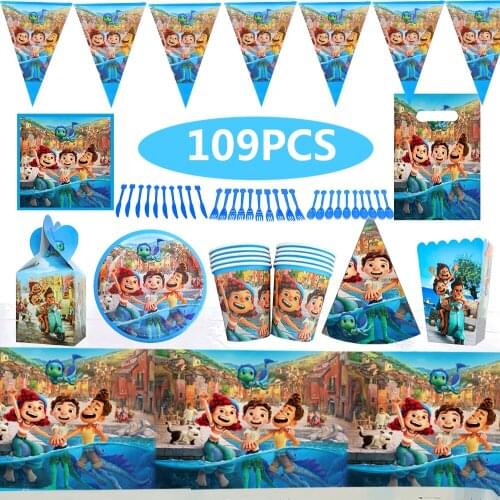 109Pcs/lot Luca Theme Disposable Tableware Happy Birthday Directions Set Baby Shower Boy Girls Birthday Balloons Party Supplies