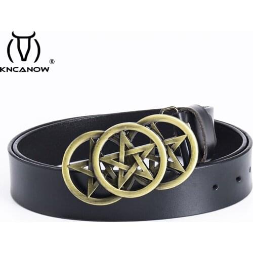 Original Leather Mens Belt Celtic Star Buckle Luxury Soft Tough Designer Without Interlayer Retro Cowboy Jeans Gift Male Strap