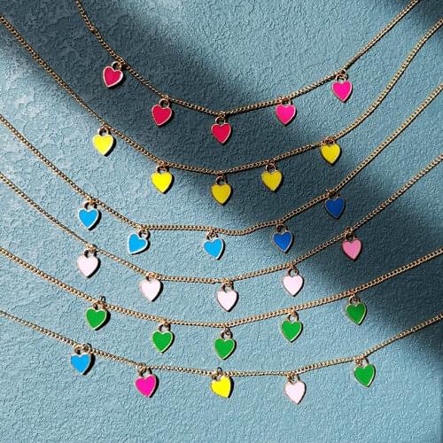 UILZ Elegant Colorful Enamel Heart Pendant Necklace for Women Aesthetic Charming Clavicle Chain Choker Female Party Jewelry