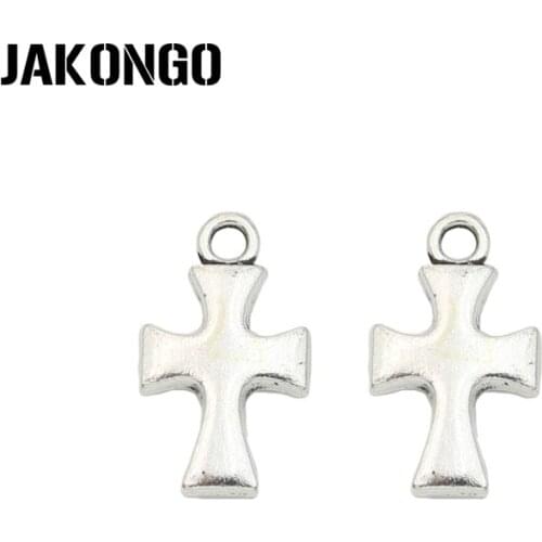 JAKONGO Antique Silver Plated Cross Charms Pendant for Jewelry Making Bracelet Accessories DIY Handmade 17x10mm 20PCS/lot