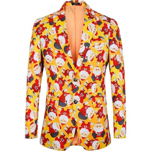 Casual Printed Men Blazers 2021 Christmas Clothing Santa Claus Printing Suit Jacket Slim Fit USA Plus Size Party Blazers Novelty